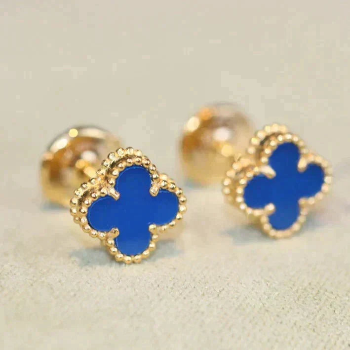VCA CLOVER MINI 9.5MM BLUE AGATE EARRINGS