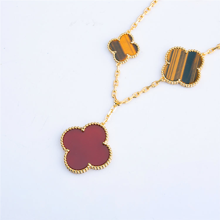 VCA CLOVER BRACELET 5 MOTIFS CARNELIAN TIGER EYE