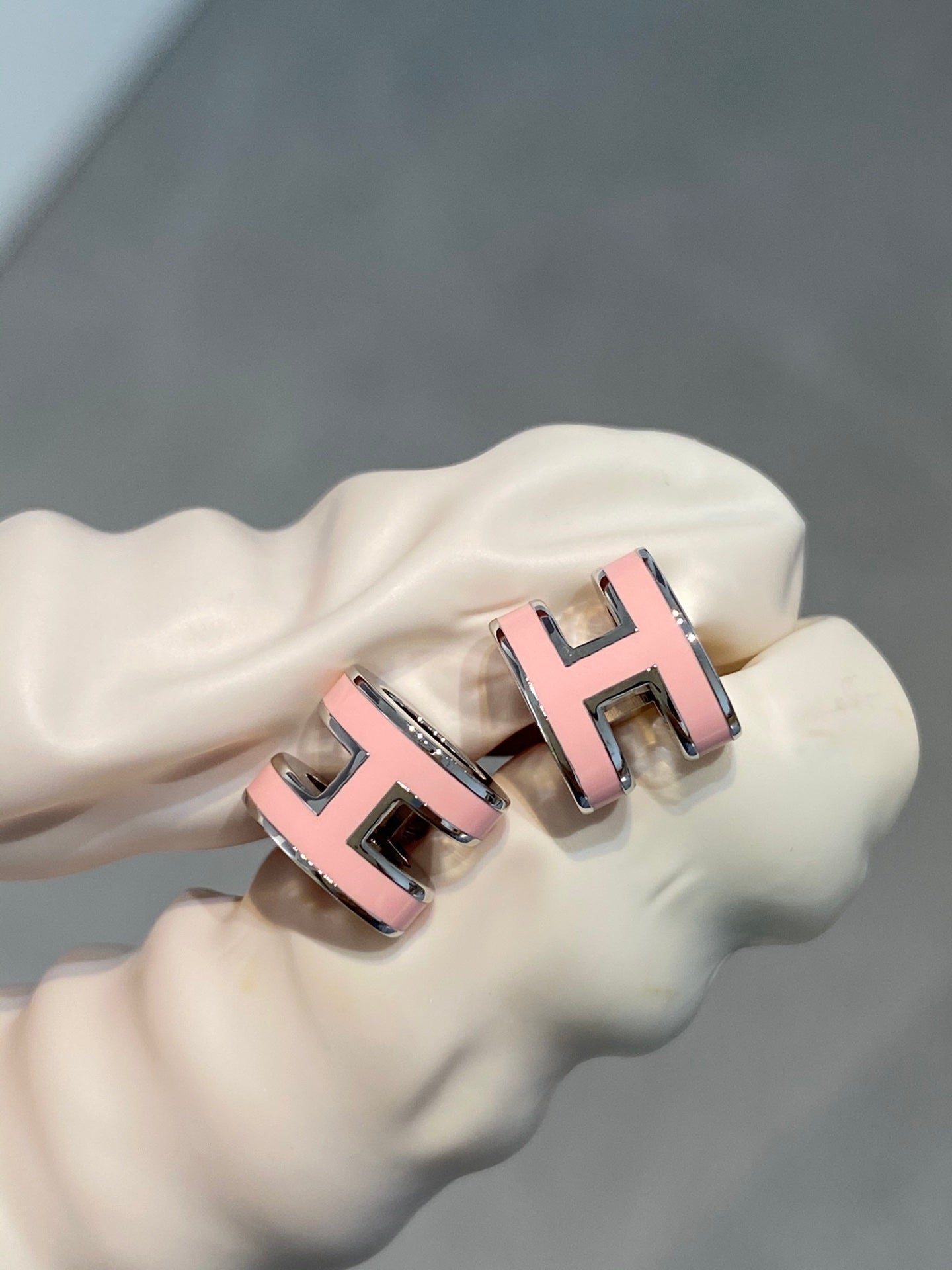 HERMES MINI POP H SILVER EARRINGS PINK