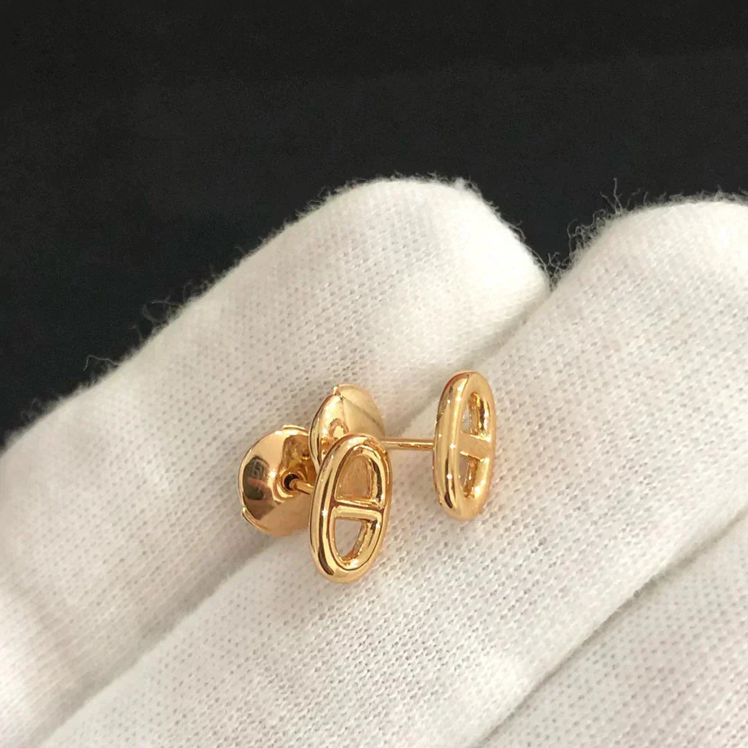 HERMES CHAINE SMALL EARRINGS GOLD AND SILVER