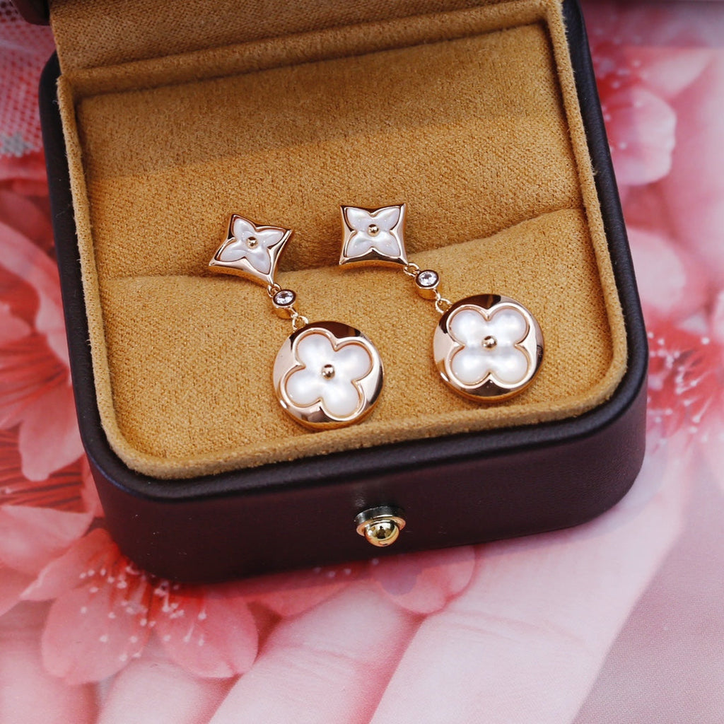 LOUIS VUITTON STAR AND SUN PINK GOLD MOP DROP EARRINGS