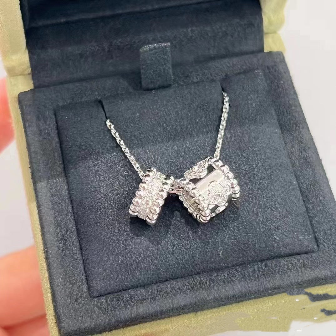 VCA PERLEE DOUBLE PENDANT SILVER DIAMOND NECKLACE