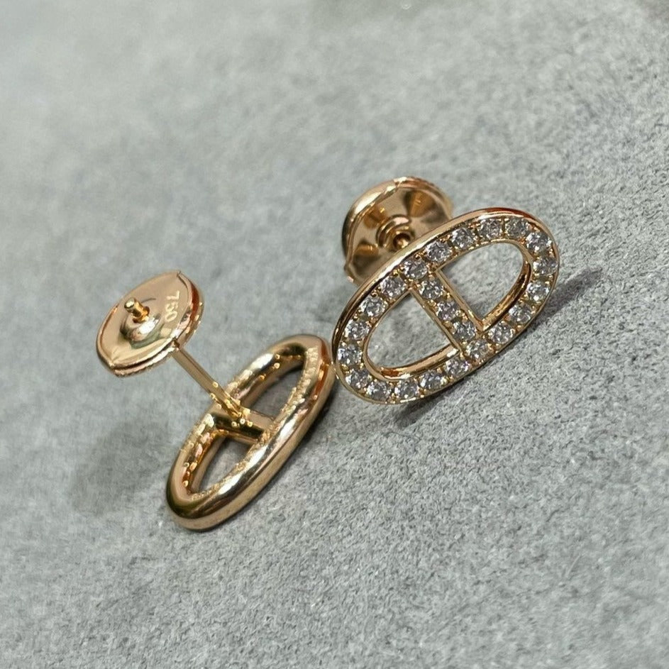 HERMES HM FULL DIAMOND PIG NOSE STUD EARRINGS