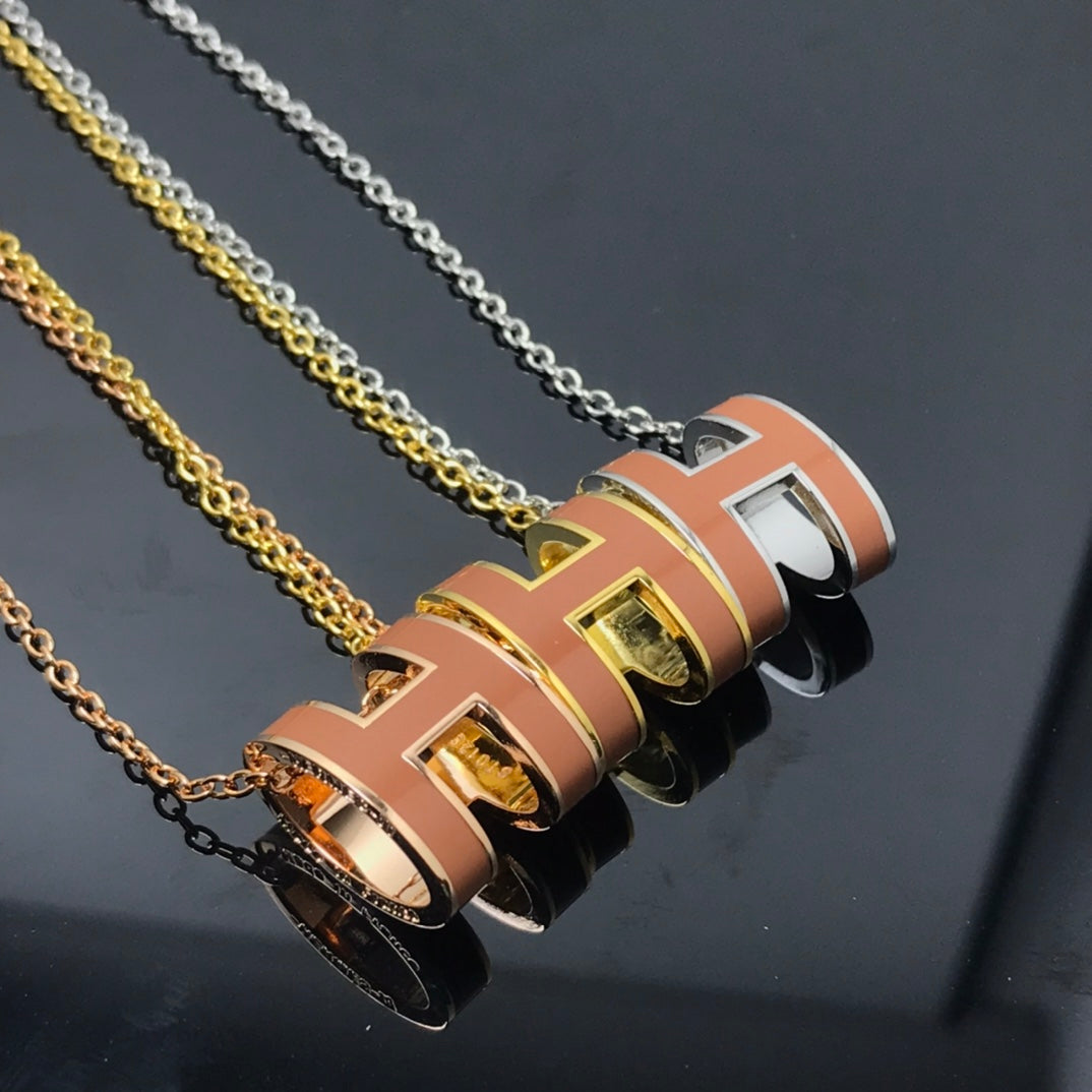 HERMES H NECKLACE BROWN