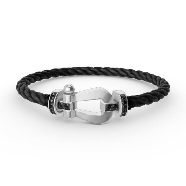 FRED FORCE LARGE HORSESHOE BLACK DIAMOND BRACELET SILVER