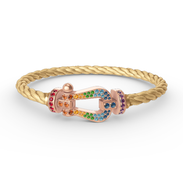 FRED FORCE LARGE HORSESHOE COLORED DIAMOND BRACELET ROSE GOLD
