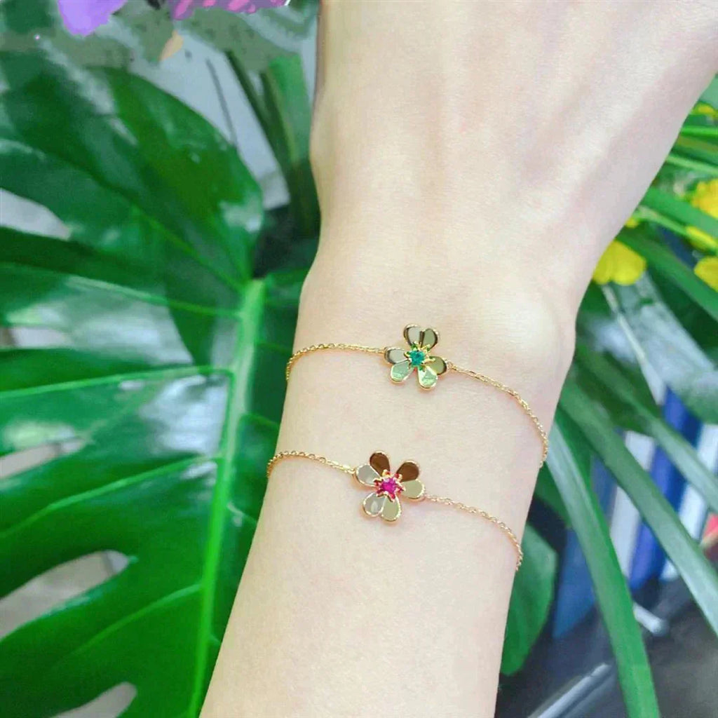 VCA FRIVOLE GOLD FLOWER PINK MALACHITE BRACELET