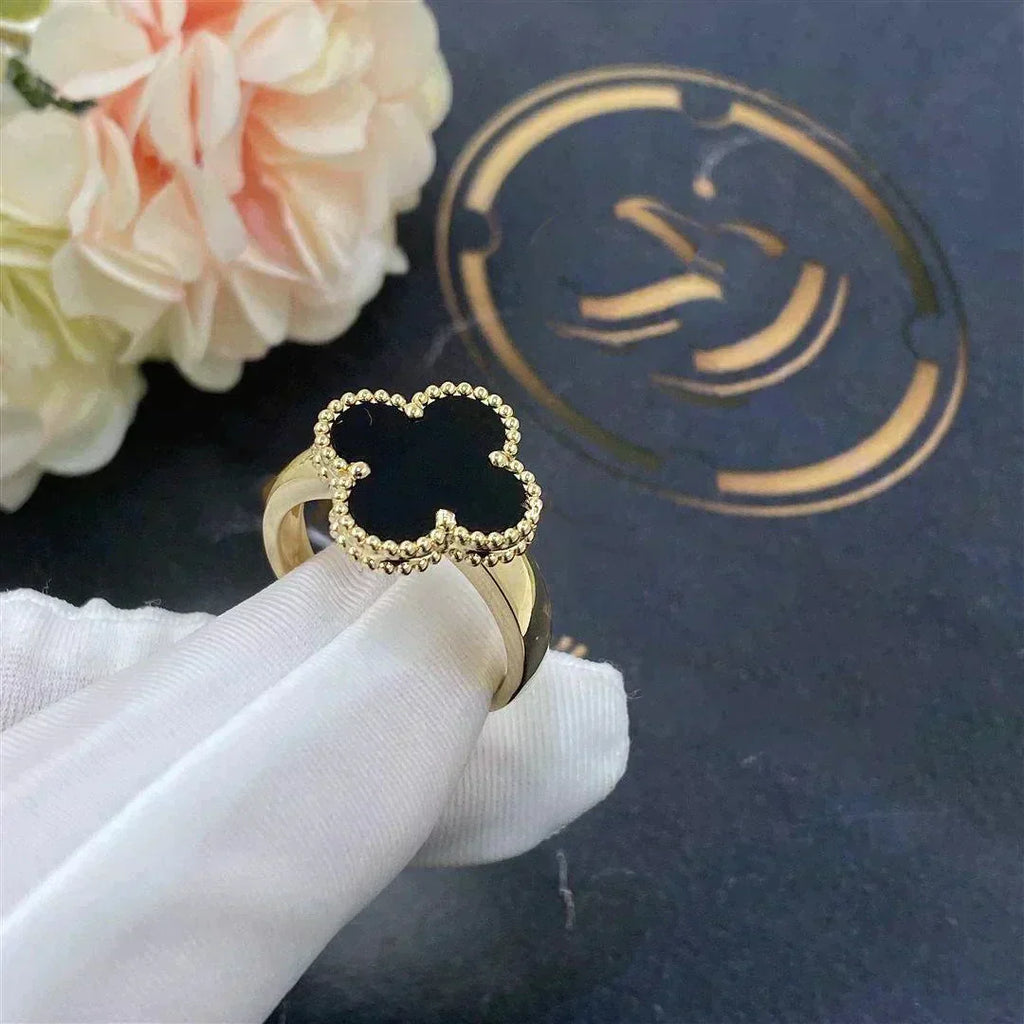 VCA CLOVER ONYX RING